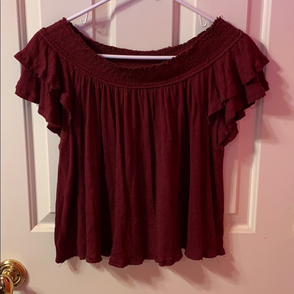 Maroon Off Shoulder Flowy Top